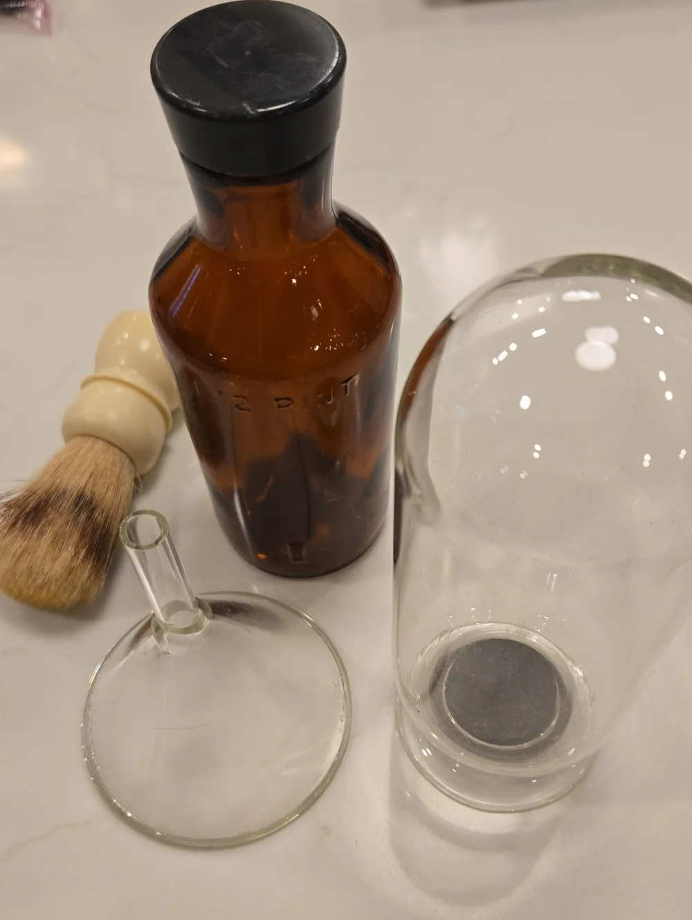 Amber Glass Aftershave Bottle - Men Grooming, Glass Funnel, Shaving Brush